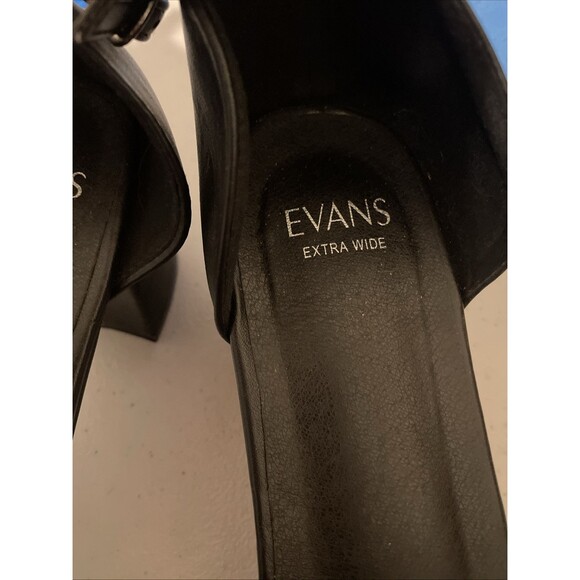 LADIES EVANS BLACK LEATHER CHUNKY HEELED SHOES SIZE 11 Elaine Extra Wide - Picture 2 of 6